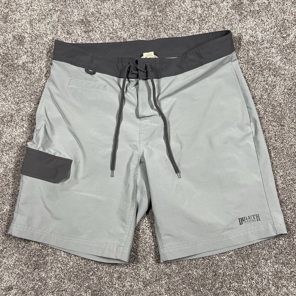 Duluth Trading Co Men's Board Shorts Gray Size 34 Swim Trunks Quick Dry Stretch